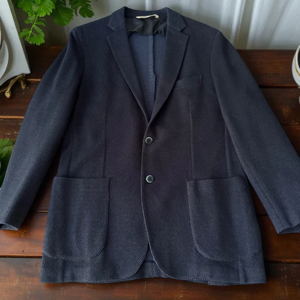 $1295 Maurizio Baldassari - Blue Black Knit Sport Coat - Wool/Cotton - EU50/US40 - Picture 14 of 15